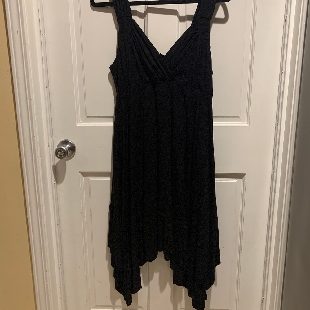 Dunia Black V-Neck Handkerchief Dress  XL NWT